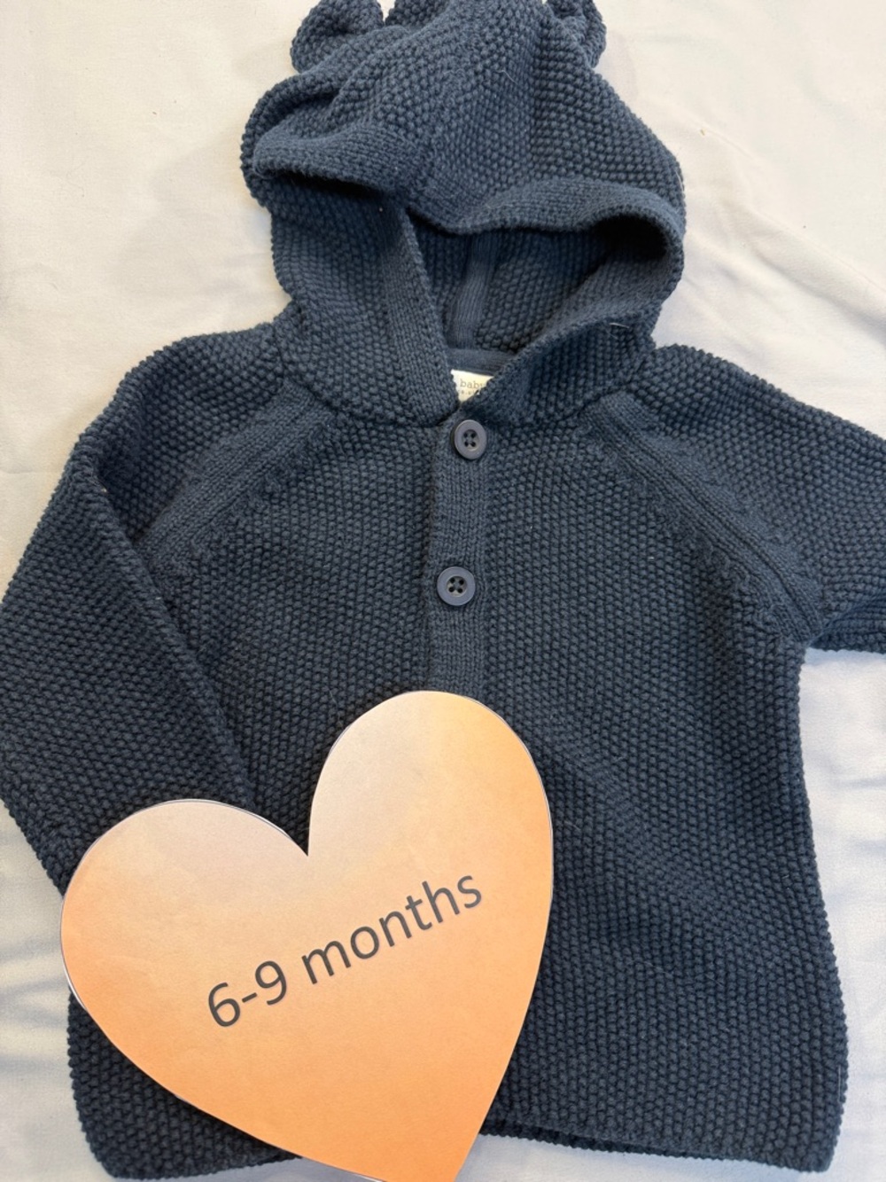 Next Baby Navy Knit button down Hoodie with teddy ears